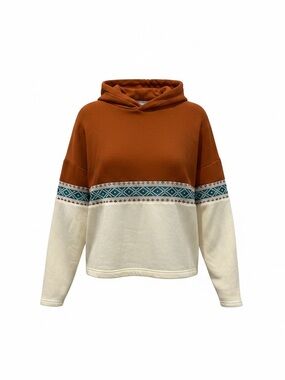 Rank 45 Women's Two-Tone Hooded Sweatshirt with Aztec Trim - Rust & Cream